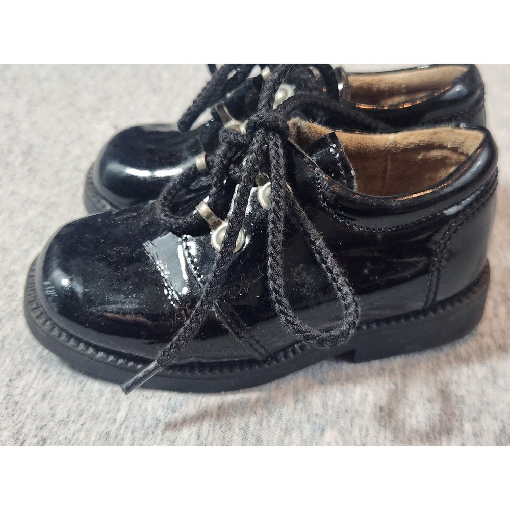 Brakkies Patent Leather Oxford Shoes Kids EU 22 Black Formal Lace Up Lug Sole - Picture 2 of 10